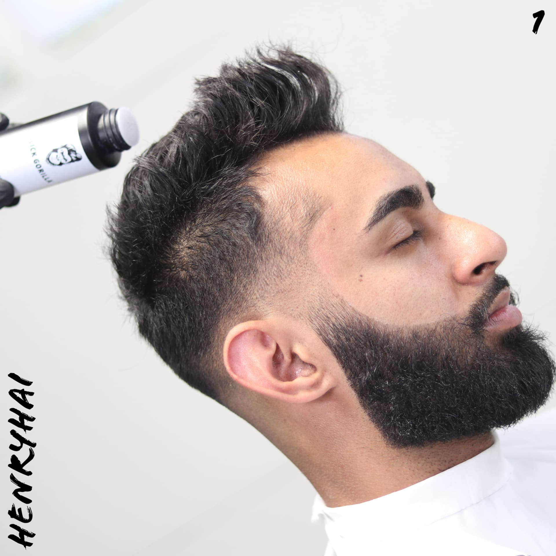 Taper fade with a beard line-up